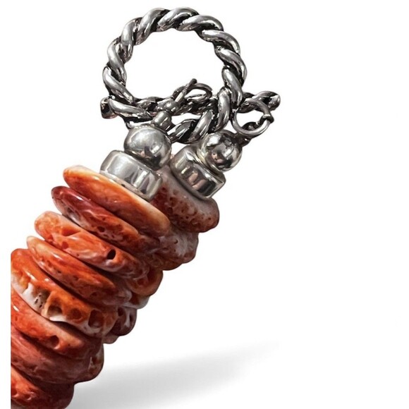 Navajo Spiny Oyster Necklace w Chunky Red Orange Beads Silver Plated Toggle EUC - Picture 5 of 13